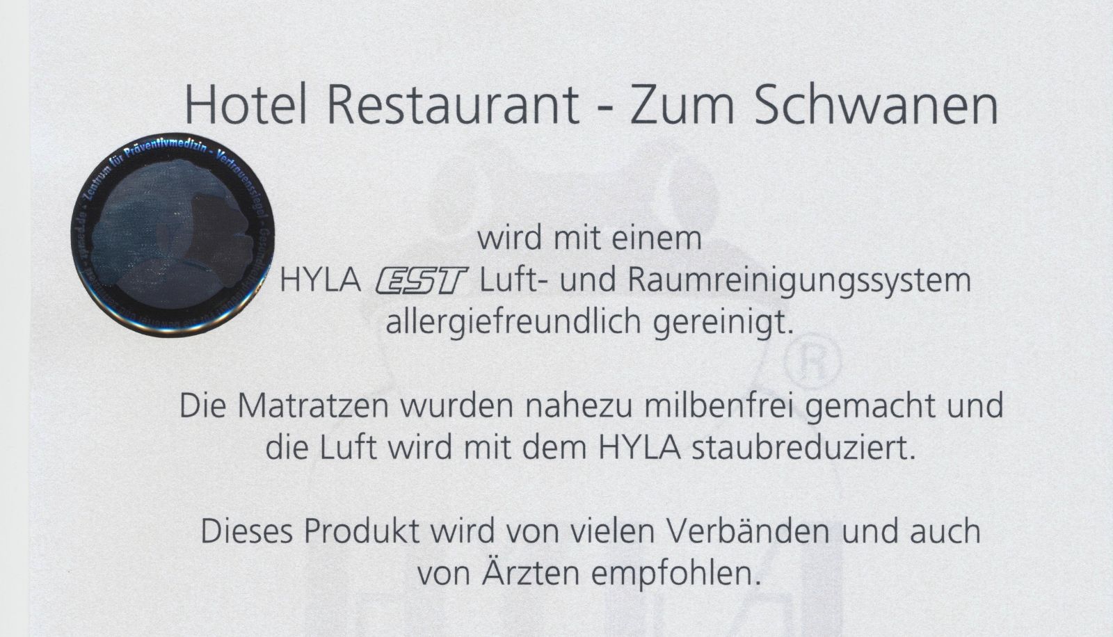 Certificat - Zum Schwanen