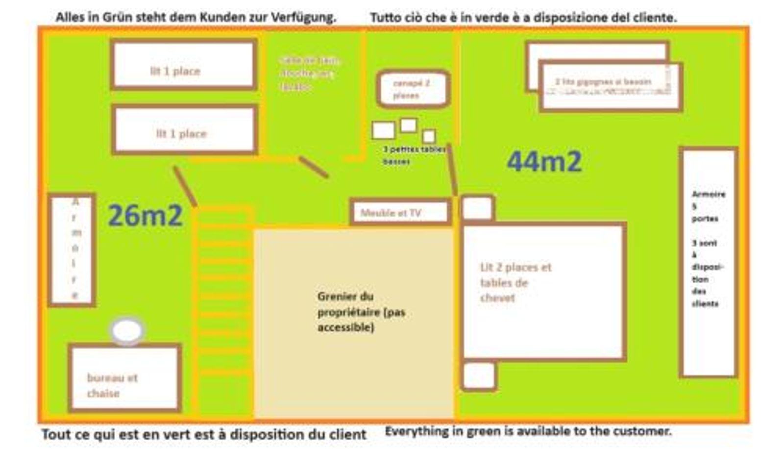 Familienzimmer - 2ème étage  26m2 à 44m2  chez Lidia BnB LES OISEAUX
